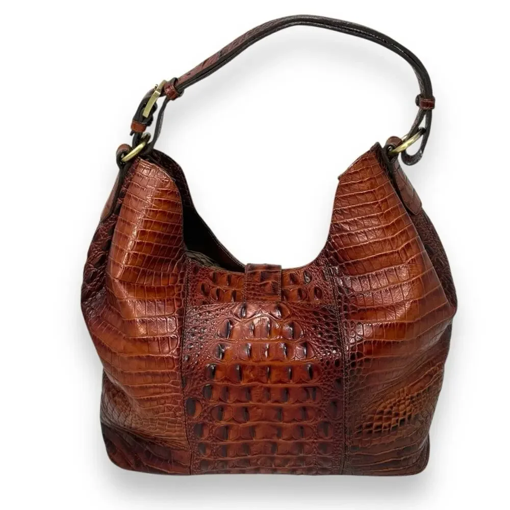 Brahmin Rhoda Pecan Croc-Embossed Genuine Leather Hobo Shoulder Bag Women’s